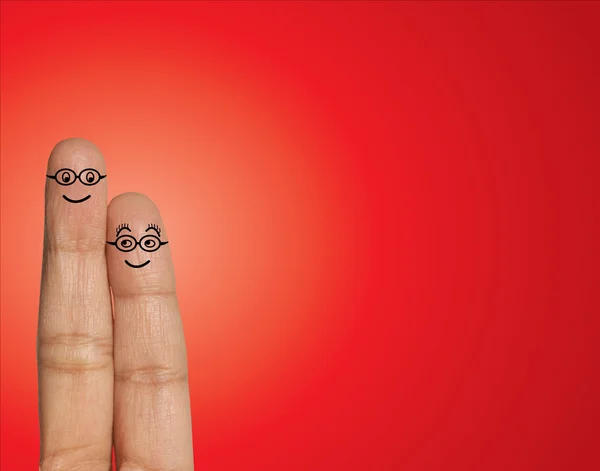 Happy Couple with Spectacles looking at each other in Love - Concept Illustration using Fingers — Stock Photo, Image