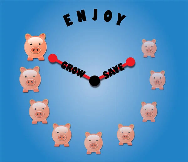 Piggy bank symbols and a clock symbol. — Stock Photo, Image