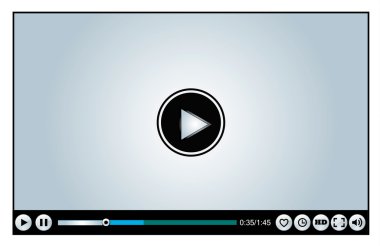 Web or Internet based Glossy Video Player different versions - Loading, Buffering, Play, Pause and Replay illustration with different buttons Like, watch later, HD, Full Screen Mode, Volume Control clipart
