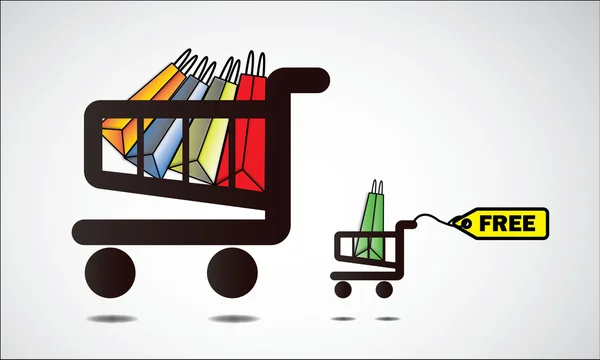 Ilustración del carrito de compras - Obtenga algo gratis para cada gran compra — Archivo Imágenes Vectoriales