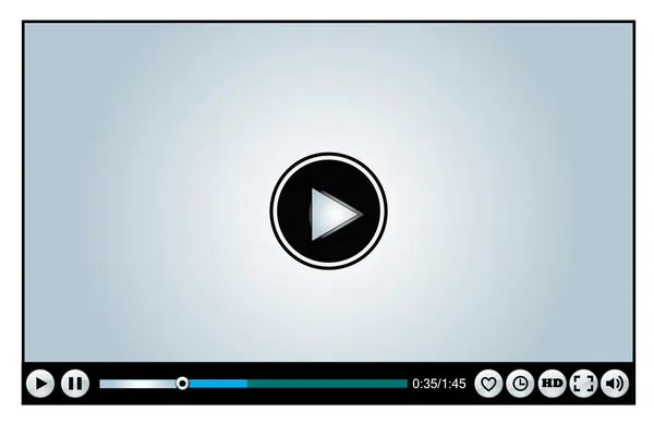 Lettore video lucido basato su Web o Internet versioni diverse Caricamento, Buffering, Riproduzione, Pausa e Replay illustrazione con diversi pulsanti Mi piace, guardare più tardi, HD, Modalità a schermo intero, Controllo del volume — Vettoriale Stock