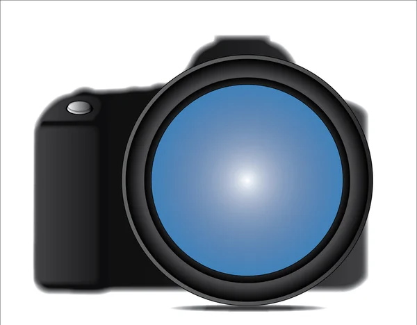 Illustratie van een slr cameralens bevestigd aan camera body tegen een witte achtergrond close-up — Stockvector
