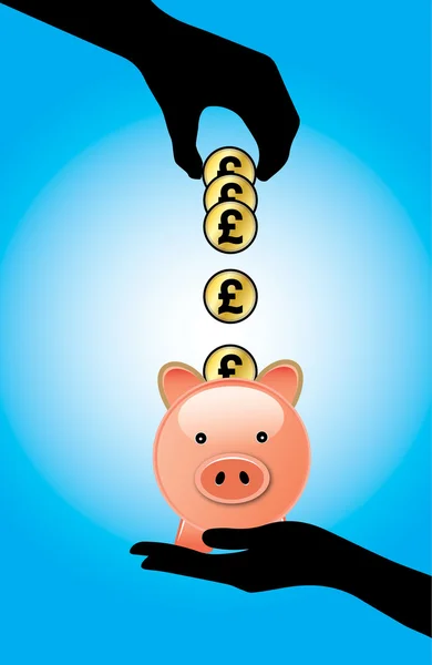 Britische Pfund Münzen in ein Sparschwein — Stockvektor