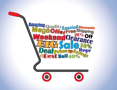 alışveriş sepeti illüstrasyon: mega veya hafta sonu tasfiye satışı alışveriş sepeti afiş tüm anahtar metinleri ile ilgili satış