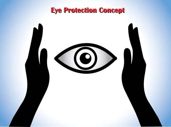 Eye Protection or Eye Doctor Concept Illustration using hand silhouettes protecting an open eye at the middle — Stock Photo, Image