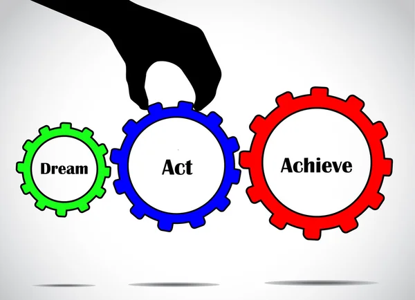 Dream act or take action and achieve your goal concept design illustration art using different colorful gears — Stock Photo, Image