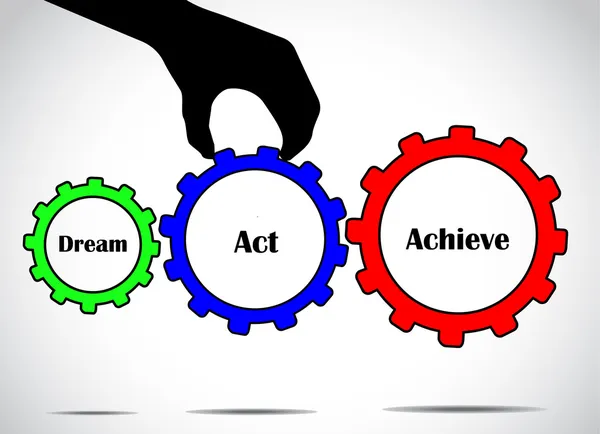 Dream act or take action and achieve your goal concept design illustration art using different colorful gears