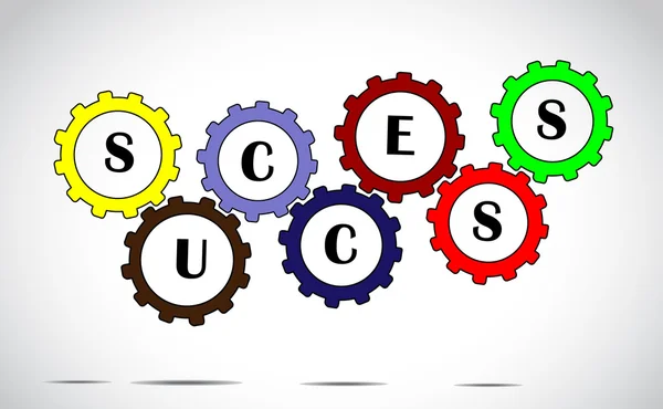 Success team work achievement progress concept using colorful gears placed next to each other with a bright white background - design illustration art — Stok fotoğraf