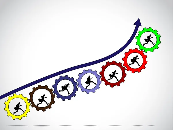 Концепция коллективной работы бизнесменов для достижения прогресса со стрелками красочные шестерни и яркий белый фон - концепт-дизайн иллюстрации искусства — стоковое фото