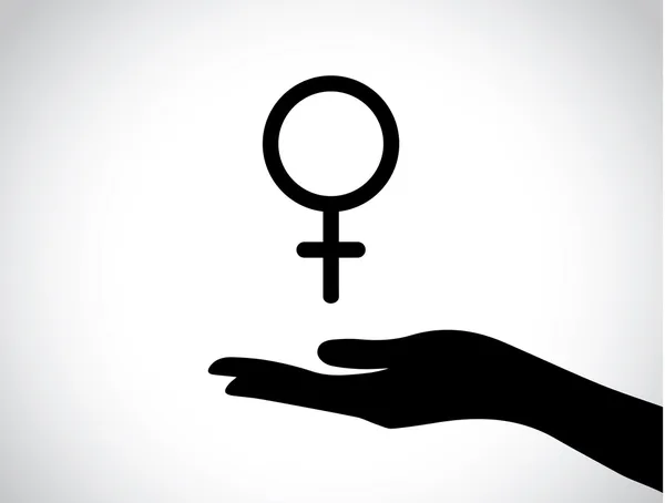 Hand silhouette protecting a female symbol - female health services icon or symbol concept design illustration art — Stok fotoğraf