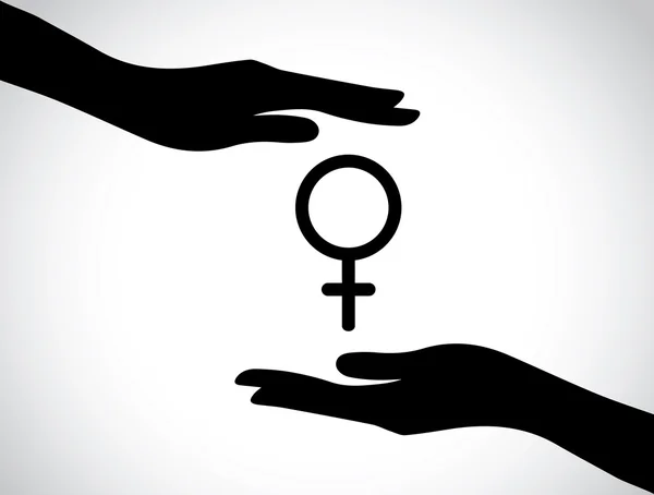 Hand silhouette protecting a female symbol - female health services icon or symbol concept design illustration art — 图库照片