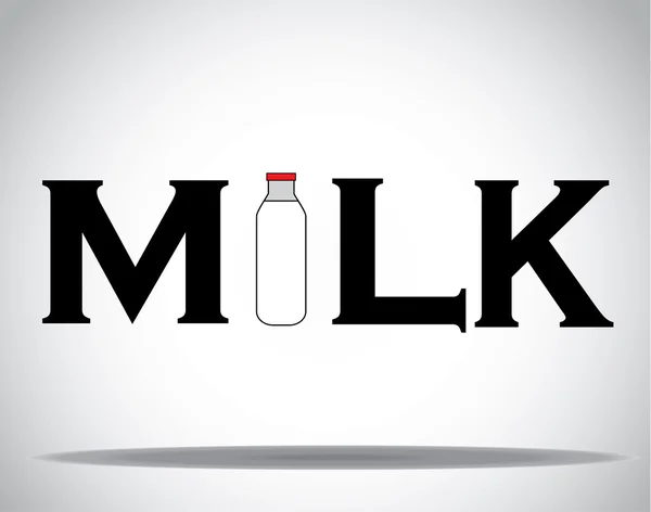 Milk icon or symbol with text and bottle of milk - concept design illustration unusual art — Stok fotoğraf
