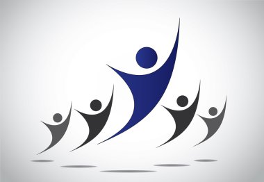 başarı, takım çalışması, başarı & liderlik kavramı illüstrasyon. bir lider ya da baş takım veya aile dans veya sevinç atlama, mutluluk, başarı ve zafer elde - sanat