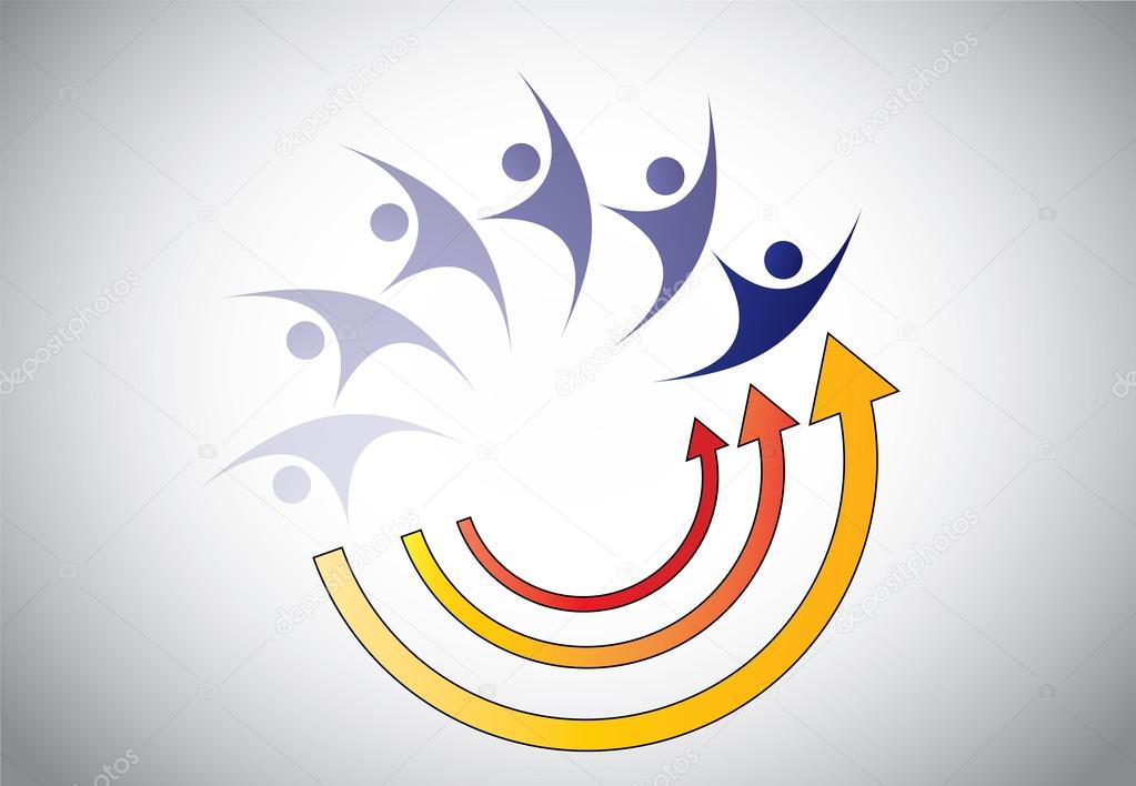 Happy Young person man woman energy recovery abstract concept. Strength restoration process illustration with arrows and youthful person growth or success concept illustration art