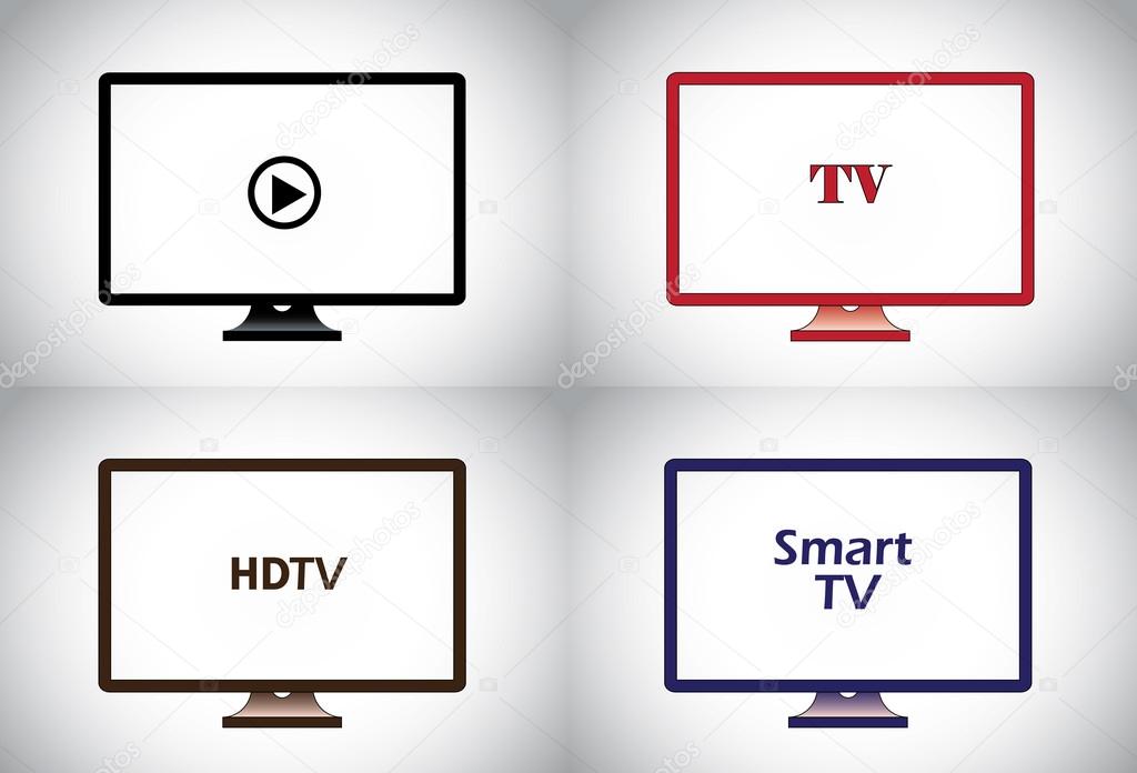 Colorful flat, lcd, hd, smart plasma tv television icon set