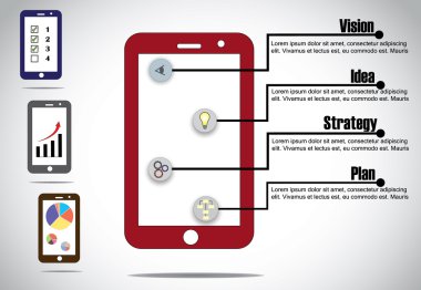 Mobil smartphone iş infographics başarı adımlar kavramı. benzersiz renkli app iş başarı adım Infographic farklı ilerleme grafik ve yayla - illüstrasyon tasarımı