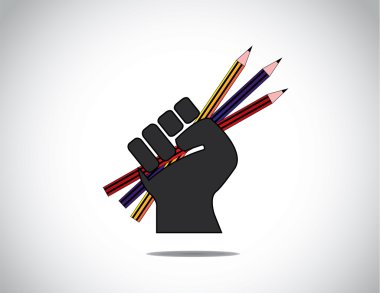 şiddetle renkli kalemler - eğitim kavramı holding insan eli. siyah insan eli ile katlanmış parmak tutmak set renkli pensils - sembol çizim sanatı öğrenmek için kararlılık
