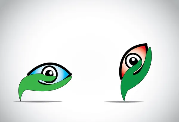 Ilustración del Eye Protection o Eye Doctor Concept utilizando siluetas de mano que protegen un ojo abierto en el centro — Vector de stock