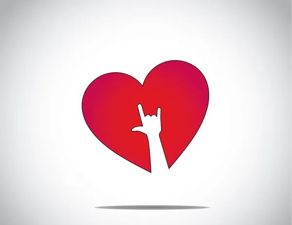 Amor rojo o icono de la forma del corazón con un te amo arte símbolo de la mano. I love you concept illustration — Vector de stock