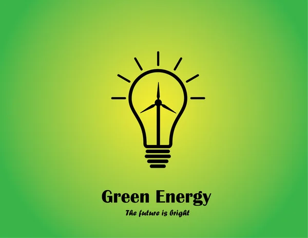 Zöld energia koncepció világos villanykörte szélturbina mill. fényes izzó izzó, szélgenerátor power - megújuló energia innováció fogalma illusztráció — Stock Vector