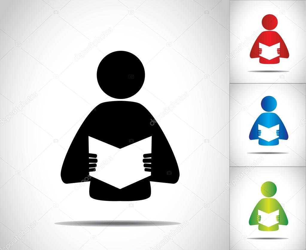 Un hombre leyendo un símbolo de ilustración de concepto de