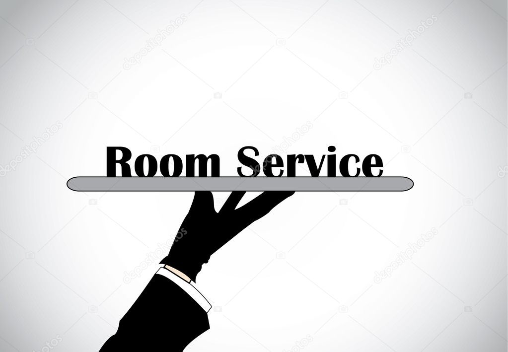 Profesional hand silhouette presenting room service text - concept illustration.
