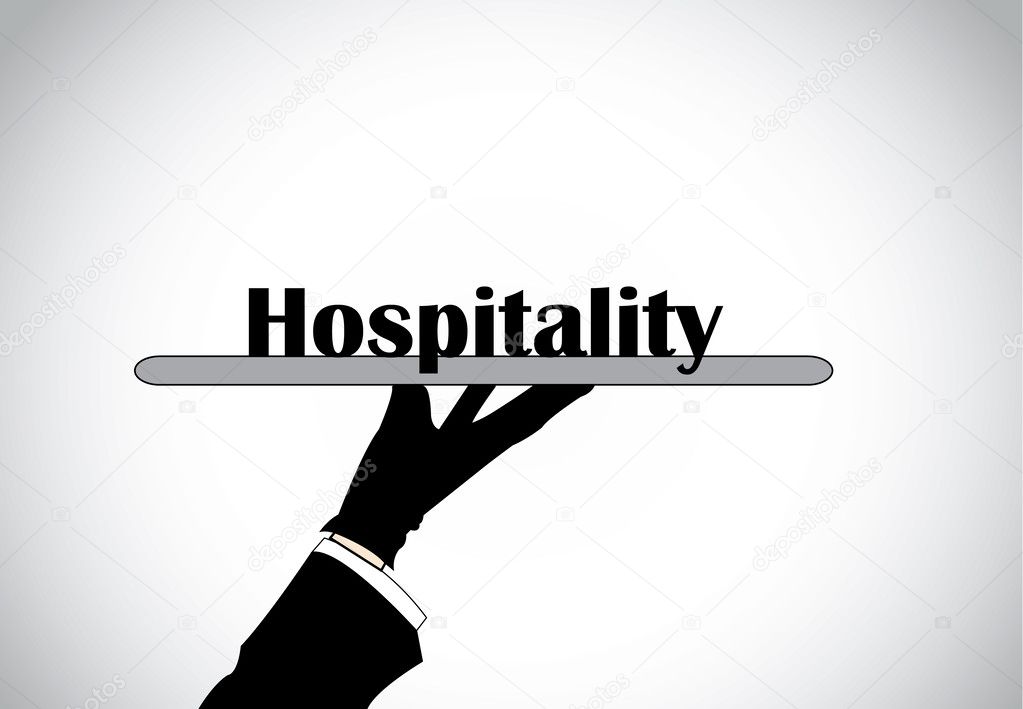 Profesional hand silhouette presenting hospitality text concept