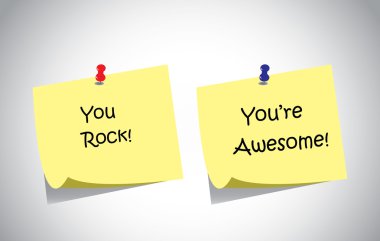 simple unique positive feedback text post it notes collection set. You rock, you're or you are awesome texts on yellow post it note clipart