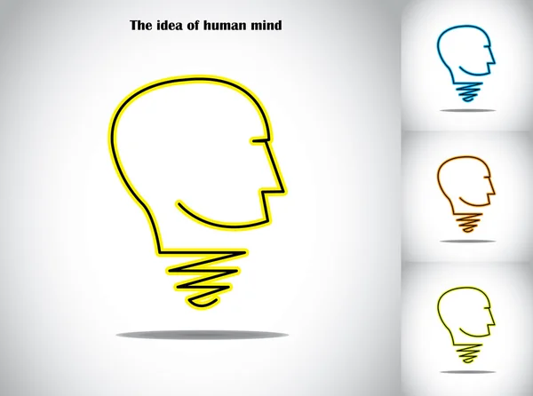 人类在头灯灯泡想法抽象概念插画艺术。中的灯泡和人体头部-形状的符号创造和创新的艺术作品 — 图库矢量图片