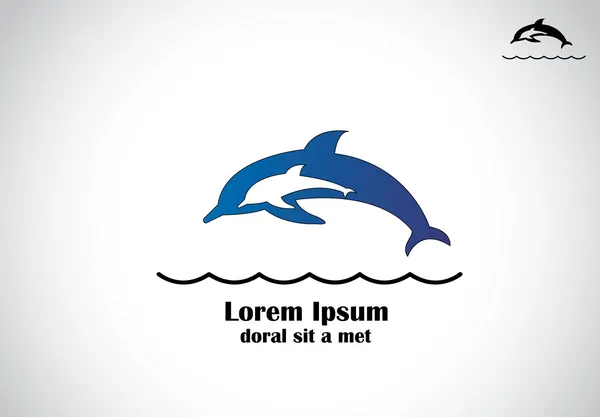 Mutter & Baby Delfine schwimmen springen & tauchen in die Konzeptkunst des Meeres. Blauer Vater Delfin bringt Baby im Ozean Schwimmfertigkeiten bei - Einfaches Teach & Learn abstrakter Illustrationskunst — Stockvektor