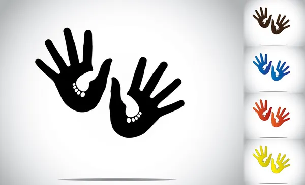 renkli insan elinin Küçük çocuklu ayak sanat destekler. farklı renkli el siluet bebek ayak izi - destekleyici konsept illüstrasyon sanat korunması bakım ile