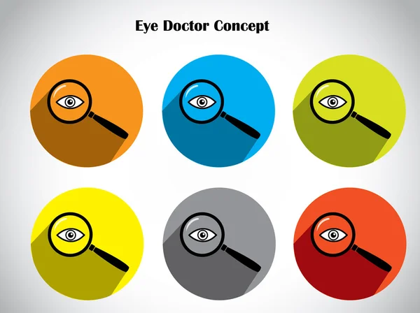 Human eye test protection magnifying glass colorful icon set — Stock Vector