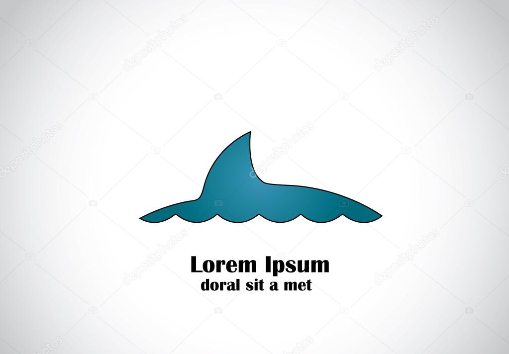 Blue shark or dolphin or whale fin swimming on sea ocean surace. simple illustration of a big young mammal swimming out of the water surface - danger concept symbol art