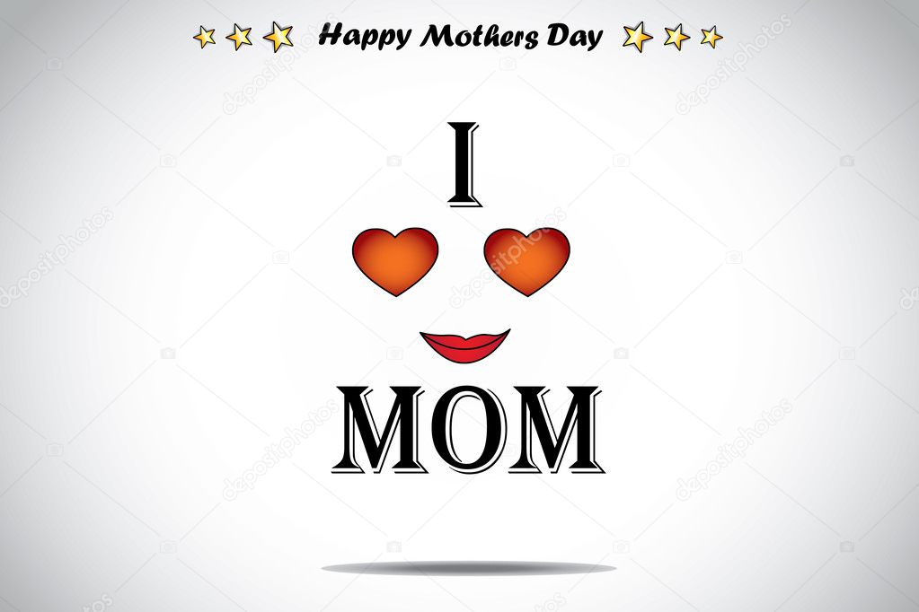 I love mom red love heart abstract mothers day illustration art. retro styled I Love mom text with red heart shaped eyes and lips of a mother face with a bright white background