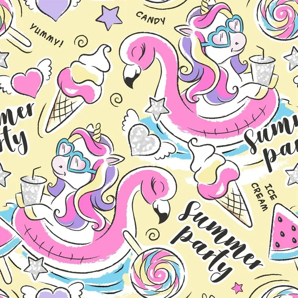 - Sanat. Güzel bir yaz dönemi. Sahilde tek boynuzlu at. Yaz partisi. Kıyafetler için modern tarzda resim çizimi.