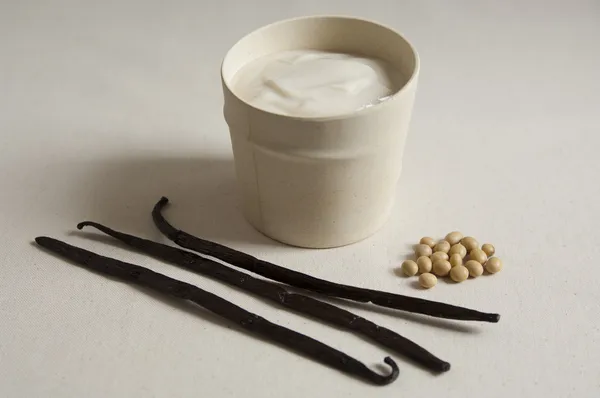 Close-up view of organic Vanilla Soy Yogurt — Stock Photo, Image