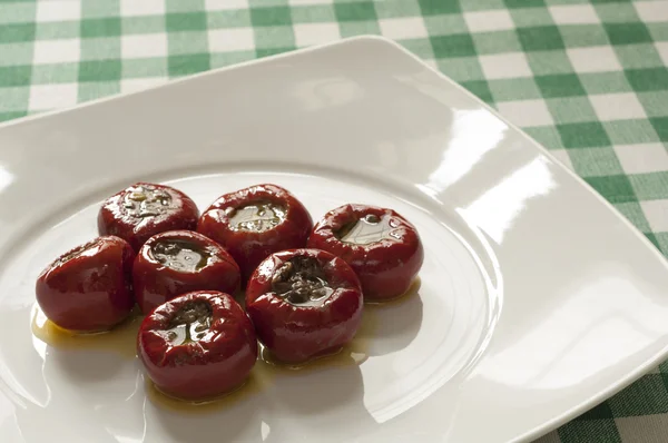 Close-up view of stuffed red hot peppers — Stock Photo, Image