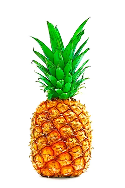 Beyaz arkaplan ve gölgeyle izole edilmiş ananas.