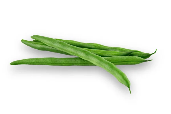 Fasulye yeşili, beyaz arka planı ve gölgesi olan yalıtılmış sebze.