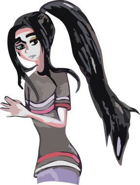 Anime tarzında bir kızın vektör çizimi. Anime bir kızın serbest çizimi. Anime karakter el yazması çizimi