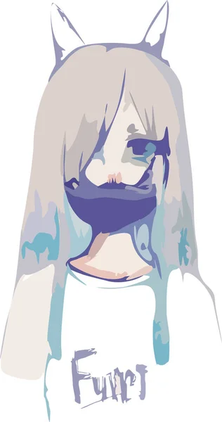 Maskeli bir kızın vektör çizimi. Maskeli bir anime karakteri çizimi. Kedi kız çizgi film karakteri