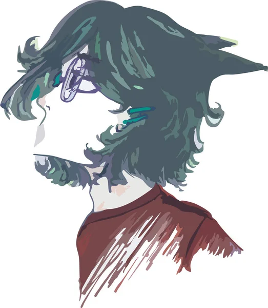 Anime tarzında vektör illüstrasyonu. Gözlüklü ve süveterli bir kızın serbest çizimi. Moda saç kesimi olan bir genç.