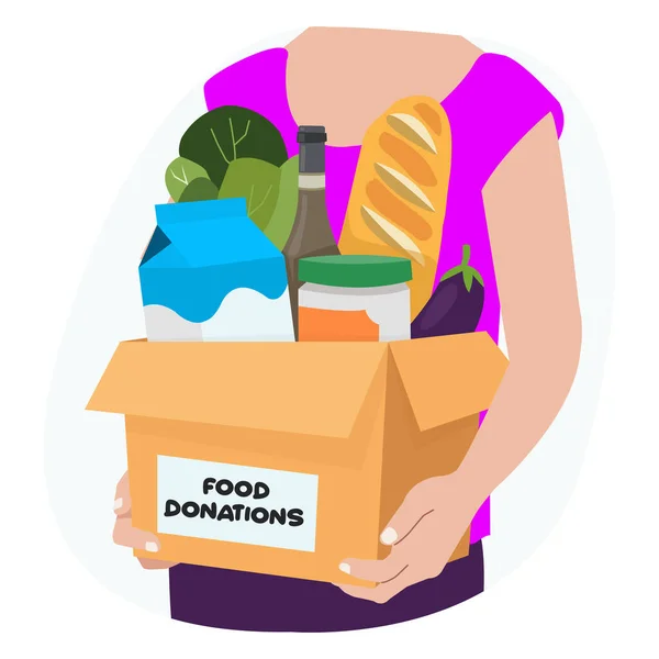 Woman Carrying Food Aid Given Disaster Victims — Stock Vector