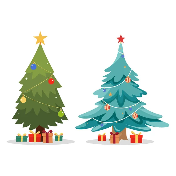 Eine Sammlung Bunter Weihnachtsbaum Illustrationen — Stockvektor