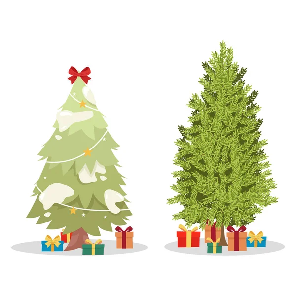 Two Very Colorful Christmas Trees Isolated White Background — Stock Vector