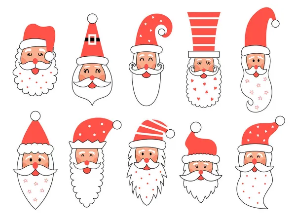 Christmas cartoon Santa Clause funny faces set — Stock Vector