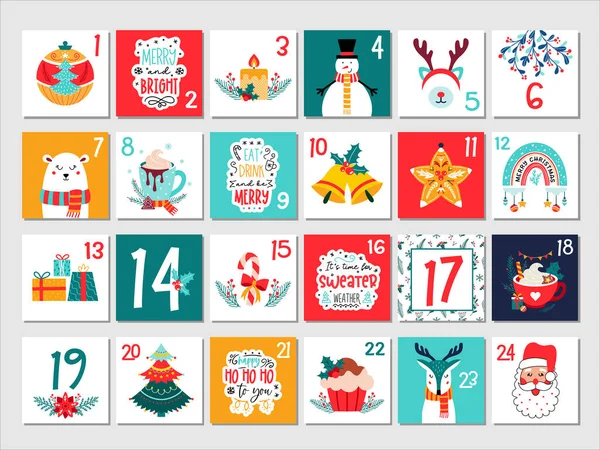 Calendario de Adviento de Navidad Tarjeta de número de Navidad Countdown — Archivo Imágenes Vectoriales