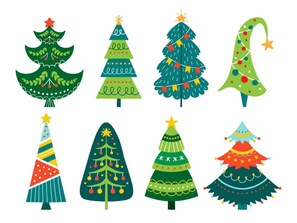 Noel ağacı xmas çam vektör karikatür kümesi — Stok Vektör