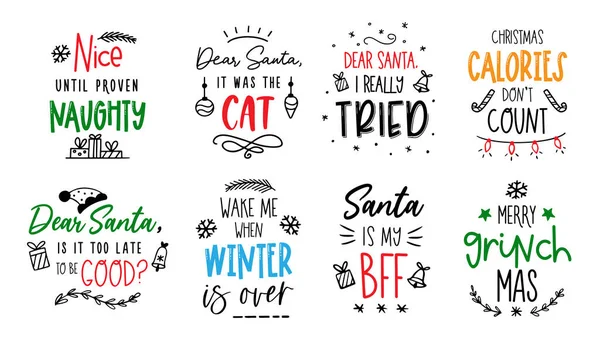 Christmas funny quotes Vector card text santa — Stock Vector