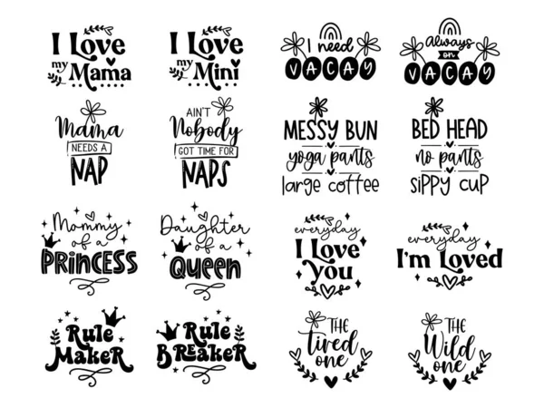 Mamá y mini vector conjunto amor tipografía mamá vida — Archivo Imágenes Vectoriales